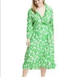 Rixo For Target Dress Size 3X Plus Daisy Ruffle Wrap Dress Green White Pink NWT